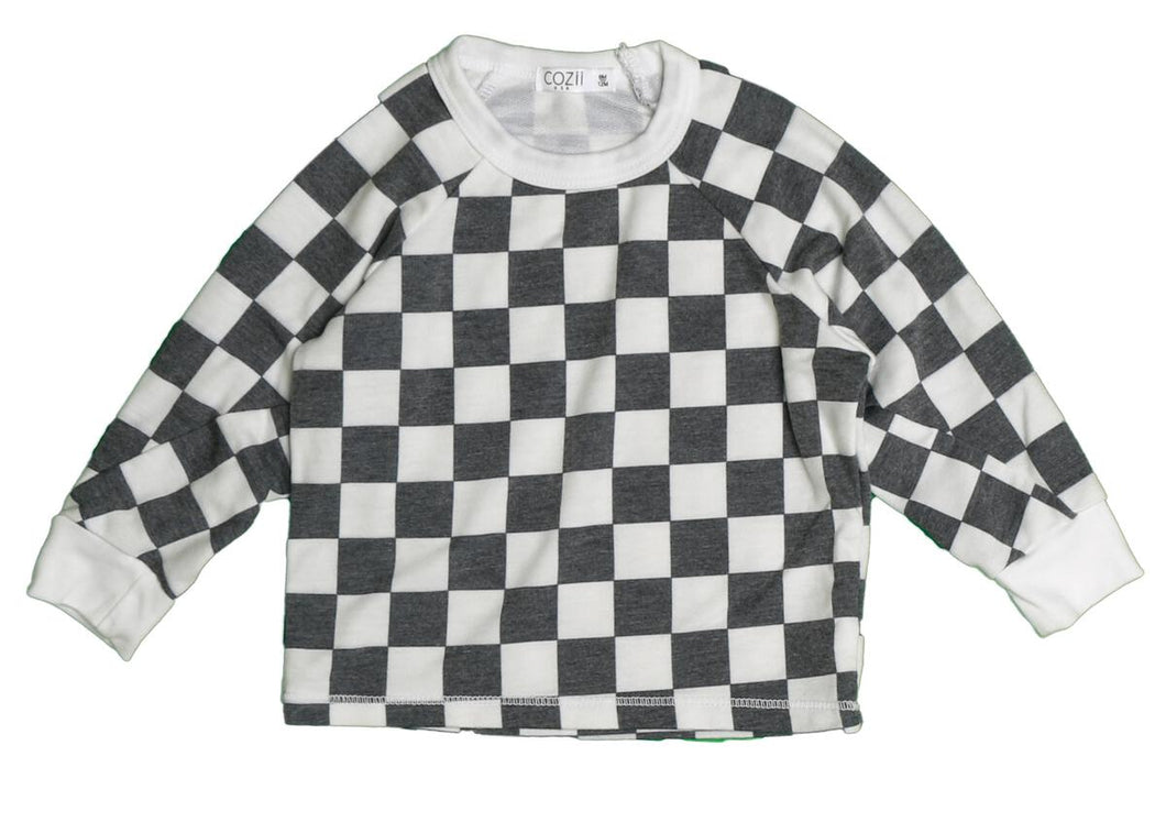 CHECKERED WHITE AND BLACK SWEAT SHIRT