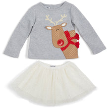 Load image into Gallery viewer, REINDEER TOP AND WHITE TUTU WITH GOLD SPECKLES
