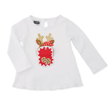 Load image into Gallery viewer, LONG SLEEVE  REINDEER TOP WITH AN OPENING MOUTH FLAP OF COOKIES
