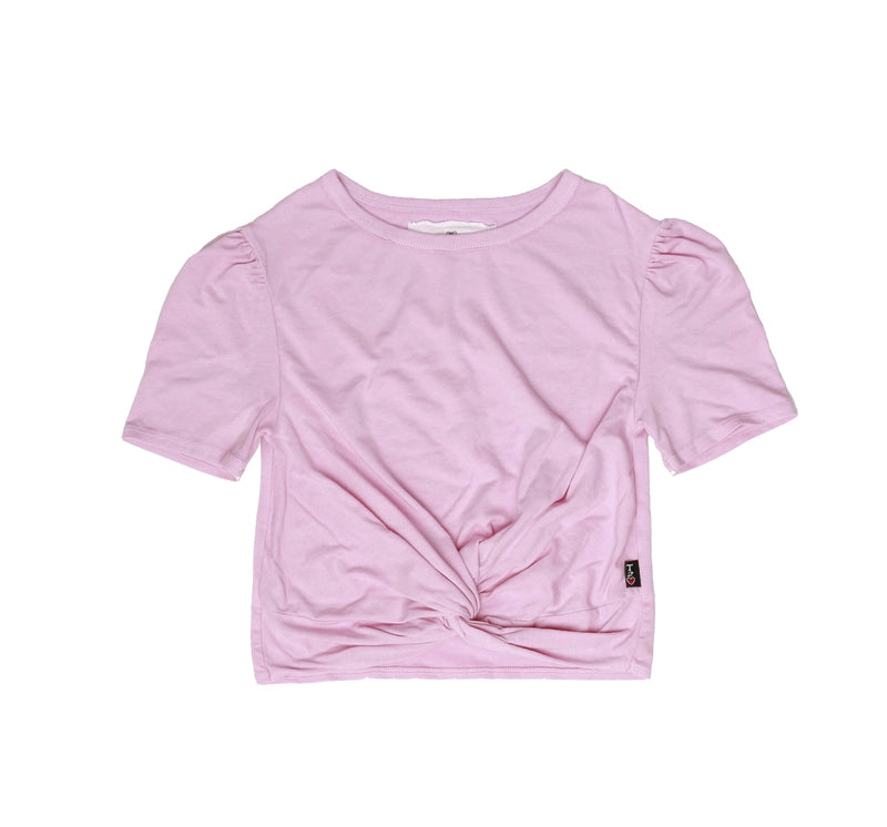 PINK PUFF SLEEVE KNOTTED SHIRT