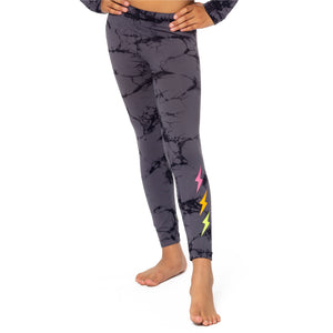 CHARCOAL + BLACK TIE DYE LEGGING WITH RAINBOW LIGHTNING BOLTS