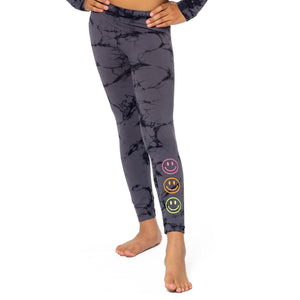 CHARCOAL + BLACK TIE DYE WITH SMILEY FACE LEGGING