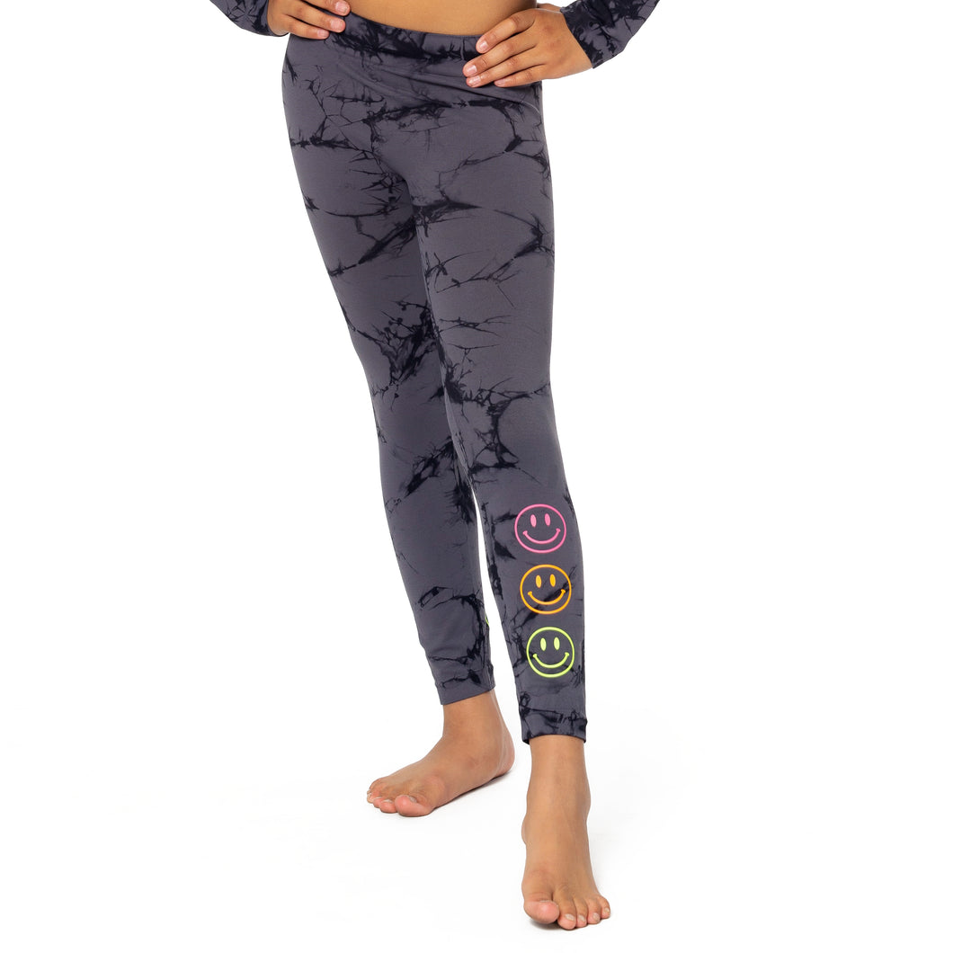 CHARCOAL + BLACK TIE DYE WITH SMILEY FACE LEGGING