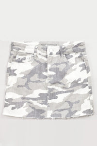 LISA CAMO RAW EDGE MINI SKIRT