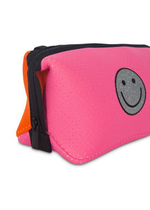 ERIN SMILEY PINK COSMETIC/TRAVEL BAG WITH ORANGE BACK