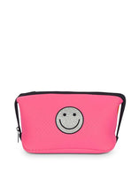 Load image into Gallery viewer, ERIN SMILEY PINK COSMETIC/TRAVEL BAG WITH ORANGE BACK
