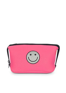 ERIN SMILEY PINK COSMETIC/TRAVEL BAG WITH ORANGE BACK