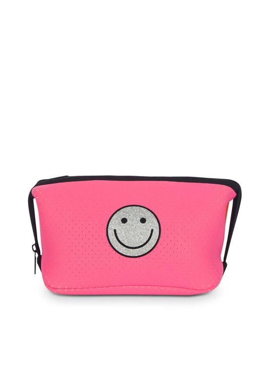 ERIN SMILEY PINK COSMETIC/TRAVEL BAG WITH ORANGE BACK