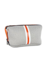 Load image into Gallery viewer, ERIN CREAM CROC COSMETIC CASE WITH ORANGE ZIPPER
