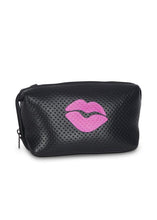 Load image into Gallery viewer, ERIN BLACK COSMETIC/TRAVEL BAG WITH HOT PINK LIPS
