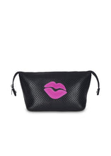 Load image into Gallery viewer, ERIN BLACK COSMETIC/TRAVEL BAG WITH HOT PINK LIPS
