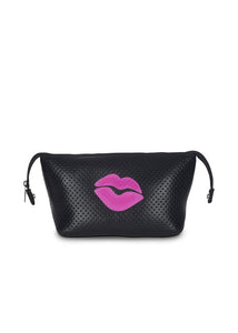 ERIN BLACK COSMETIC/TRAVEL BAG WITH HOT PINK LIPS