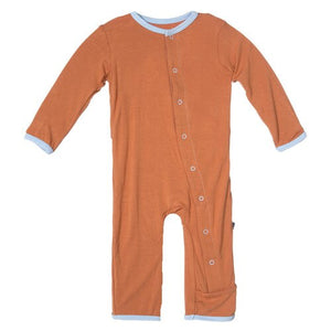 Kickee Pants:Copper Owl Long Sleeve Applique Coverall Pajamas