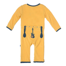 Load image into Gallery viewer, Fuzzy Bee Guitar Applique Coverall, Long Sleeve Pajamas
