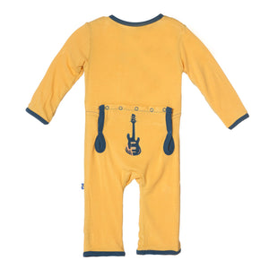 Fuzzy Bee Guitar Applique Coverall, Long Sleeve Pajamas