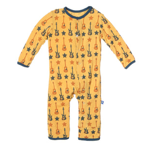 Kickee Pants:Fuzzy Bee Guitars Print Long Sleeve Coverall Pajama