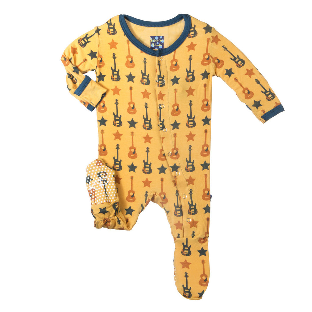 Kickee Pants:Fuzzy Bee Guitars Print Long Sleeve Footie Pajama