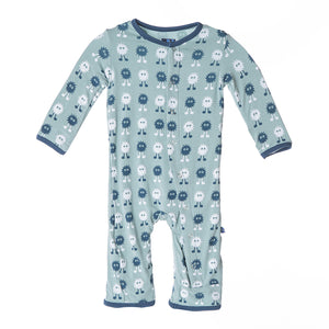 Kickee Pants:Jade Alien Print, Long Sleeve Coverall Pajamas