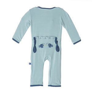 Kickee Pants:Jade Angler Fish Applique Coverall Long Sleeve Pajamas