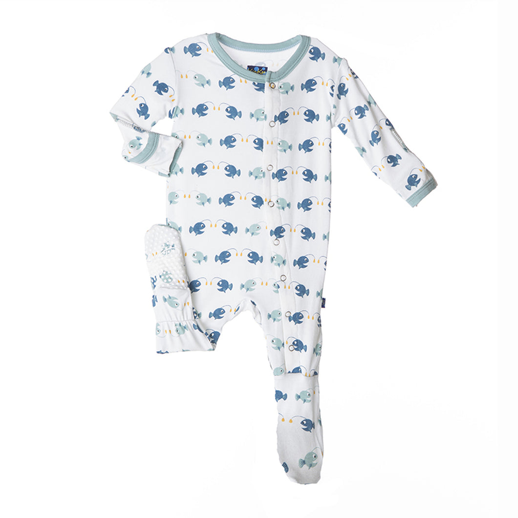 Kickee Pants:Natural Angler Fish Print Long Sleeve Footie Pajamas