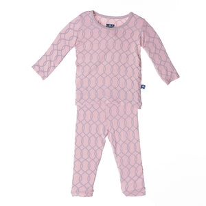 Kickee Pants Sweet Pea Lattice Long Sleeve Two Piece Pajama Set