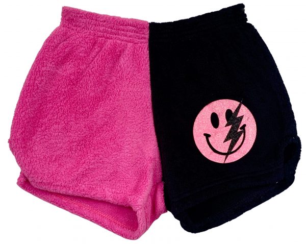 PINK + BLACK SMILEY FACE WITH BOLT SHORTS