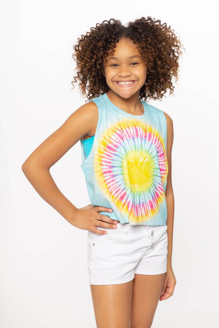 TIE DYE BURST PRINT SLEEVELESS TEE