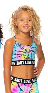 TIE DYE SPORTS BRA WITH LOVE ELASTIC BAND