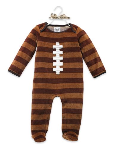 LONG SLEEVE FOOTED VELOUR FOOTBALL ONE PIECE