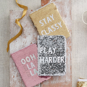 Gold Sequin Swipe Journal - Stay Classy & Stay Sassy