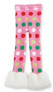 Pink Christmas Fur Trimmed Polka Dotted Leggings