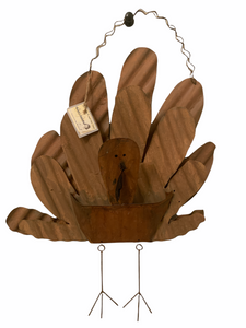 X LARGE HANGING THANKSGIVING RIPPLED METAL TIN TURKEY (MUCH LARGER THAN APPEARS IN THE PICTURE - 30")