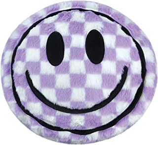 JUMBO SMILEY FACE CHECKER FURRY PLUSH PILLOW