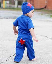 Load image into Gallery viewer, RUGGED BUTTS - ROYAL BLUE CRAWLER PANT WITH RED STAR
