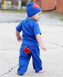 RUGGED BUTTS - ROYAL BLUE CRAWLER PANT WITH RED STAR