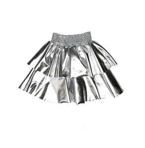 SILVER PLEATHER TIERED SKIRT