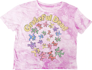 GRATEFUL DEAD BEARS PINK TIE DYE NOT QUITE CROP TEE