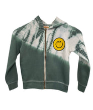 Load image into Gallery viewer, GIRLS OLIVE CLOUD TIE DYE SMILEY ZIP HOODIE
