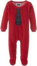 Load image into Gallery viewer, RED VELOUR FOOTED ONE PIECE WITH NECK TIE
