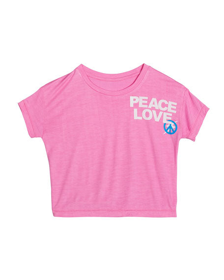 PINK PEACE LOVE TEE WITH BLUE PEACE SIGN