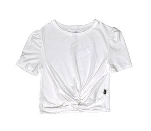 GIRLS WHITE PUFF SLEEVE KNOTTED SHIRT